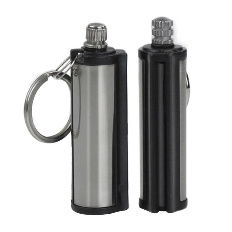 Permanent Lighter Cylindrical Stainless Steel Matches KeyRing Lighter ...